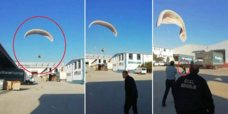 İşe geç kalınca paraşüt kullandı; o anlar kamerada